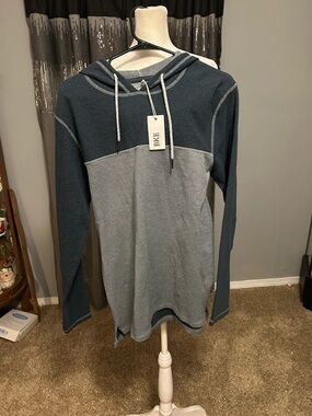 BKE Two-Tone Hooded Long Sleeve Shirt - Blue/Grey